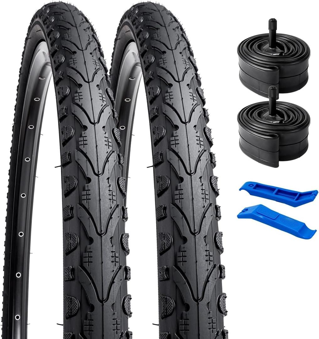 YUNSCM 2-PCS 24" Bike Tires 24x1.75/47-507 and 24" Heavy Duty Bike Tubes Schrader Valve Compatible with Road Bike 24 x 1.75 24X1.75 Bicycle Tires and Tubes (Y-923)