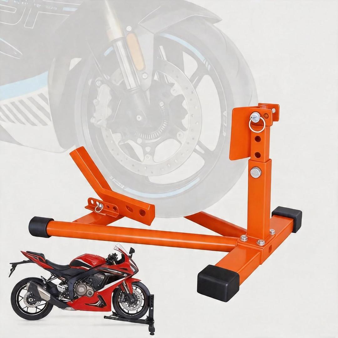 Motorcycle Wheel Chock,1800LBS Heavy Duty Front Wheel Stand for 15"-22" Tires | Adjustable Motorcycle Trailer Wheel Chock | Steel Front Motorcycle Stand for Trailer Transport & Garage Storage (Orange)