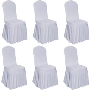 6pcs Chair Covers Stretch Parsons Skirt, Durable Washable Universal Chair Slipcover, Super Fit Spandex Chair Seat Protector Cover for Hotel, Ceremony, Home(Silver Gray)
