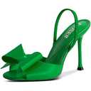 Green High Heels Satin Mules Pointed Toe Slingback Sandals Bow Stiletto Sexy Heel for Women Dressy Wedding Party Shoes ，Size 8