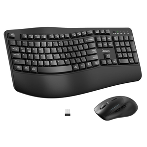 Wireless Keyboard and Mouse Combo,2.4G Full Size Wave Keys Ergonomic Keyboard with Wrist Rest for Natural Typing, 3 DPI Adjustable Ergonomic Silent Mouse for Computer/Laptop/Windows/Mac (Black)