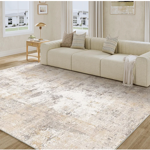 6x9 Washable Area Rug Beige Grey Abstract Living Room Bedroom Throw Rug Neutral Modern Non Slip Soft Low Pile Indoor Carpet for Dining Room Office Entryway