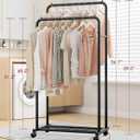 Sakugi Clothes Rack - Clothing Rack with Storage Mesh Shelf & Casters, Heavy-Duty Metal Clothing Rack for Hanging Clothes, Dresses, Coats, Large Load Capacity, Easy Assembly, Black, 28.0"x16.0"x59.0"