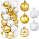 2.36" Christmas Balls Ornaments Set, 30ct Shatterproof Hanging Decorations for Xmas Trees, Holiday Party Decor (Gold White)
