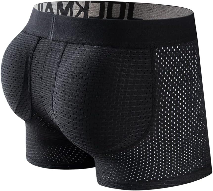 JOCKMAIL Mesh Mens Underwear Boxer Back Mens Padded Underwear Boxer with Hip Pad Men's Boxers (XX-Large, Black)
