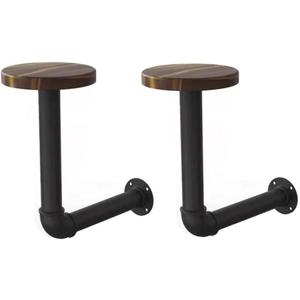 Cowboy Hat Rack -2 Pack Metal Pipe & Brown Wood Wall-Mounted Hat & Wig Holder, Helmet Holder,for Coats, Hats, Caps (2 Black)