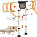 Zelvia Bed Rails for Elderly Adults Safety with Motion Light & Storage Pouch - Retractable & Foldable Bed Handrails Assist Bedrails for Seniors, Surgery Patients & Handicap -White&Orange