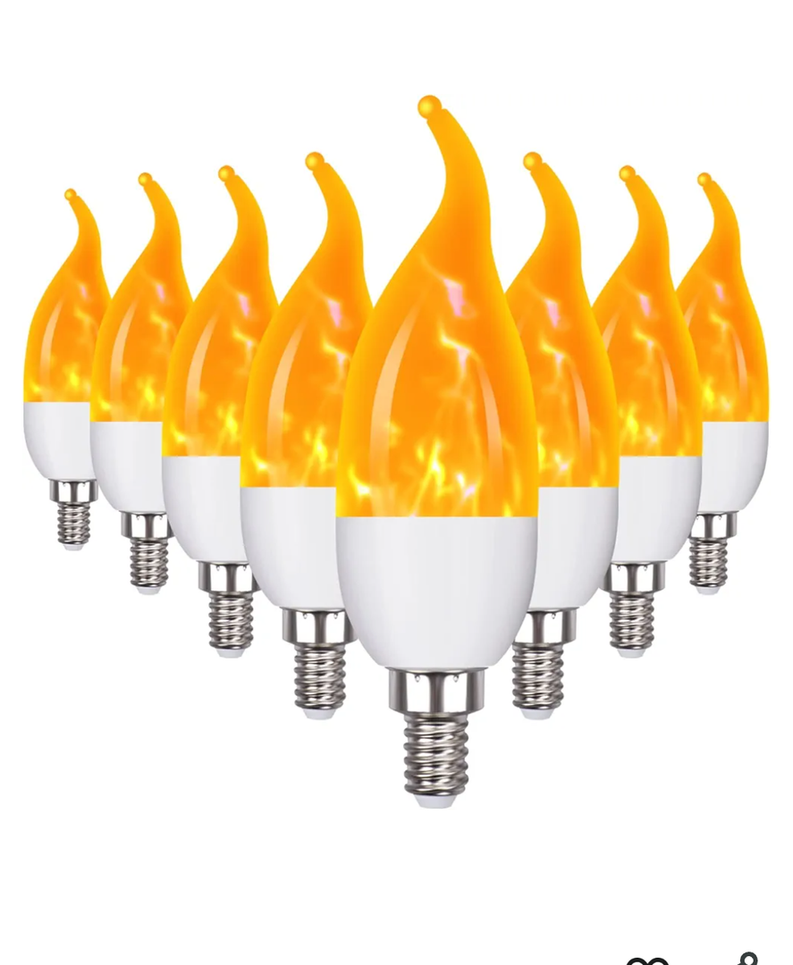 E12 Flame Bulbs 8 Packs, 3 Mode LED Candelabra Flame Light Bulb 2.0 Watt Warm White Chandelier Flame Bulbs,1800k Candle Light Bulbs, Flame Tip for Christmas Party Decorations