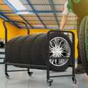 Rolling Tire Rack, 2 in 1 Metal Tire Storage and Transport Trailer, 43.3x34x13.7 Inch Heavy Duty Tire Stand, Mobile Tire Storage Rack Cart with 4 Wheels for Home Garage, Auto Repair Shop, Tire Shop