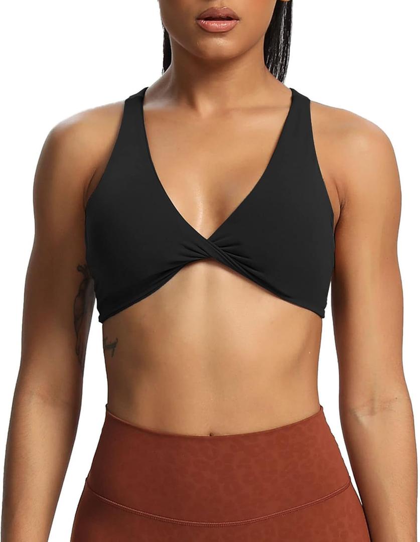Aoxjox Women's Workout Sports Bras Fitness Backless Padded Satara Low Impact Bra Yoga Crop Tank Top (Medium)