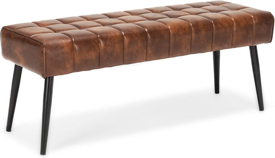 LUE BONA Entryway Bench, 44.5'' Leather Upholstered Bedroom Benches, End of Bed Bench with Metal Legs, for Decorative, Living Room, Dining Room, Gray 