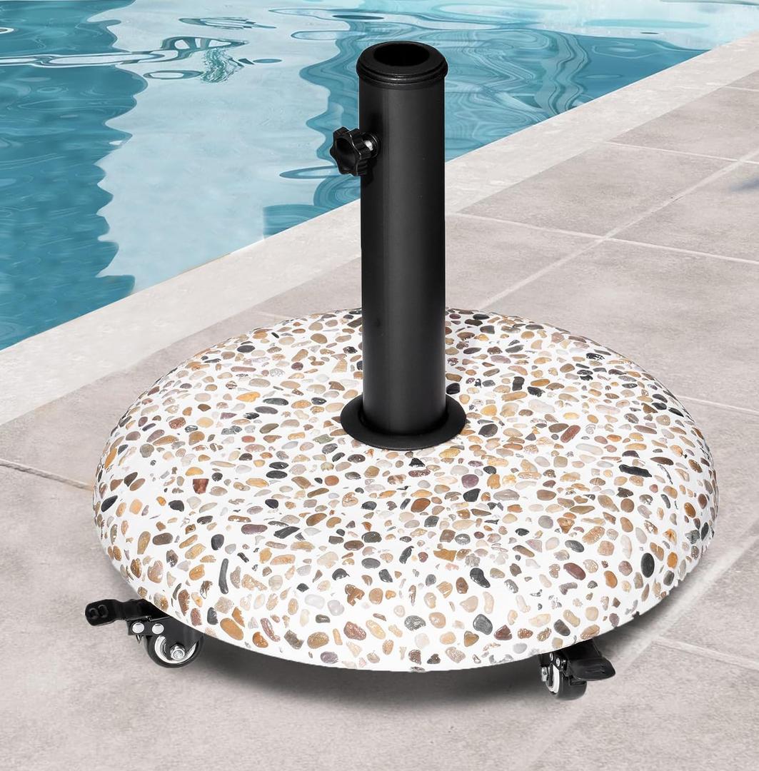 Mobile Patio Umbrella Base 45lbs - Heavy Duty with Locking Wheels Pool Deck Stand for 7-10ft Patio Umbrellas