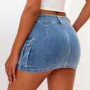 ELLEVEN High Stretchy Cargo Skirt for Women, Low Waist Y2k Mini Skirt Cute Denim Skirt with Pockets (Blue, M)