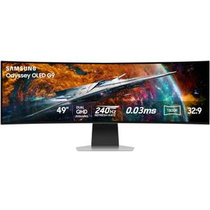 Samsung 49" Odyssey OLED G9 (G95SC) Series Curved Smart Gaming Monitor w QD-OLED, 240Hz, 0.03ms, AMD Freestyle Premium Pro, G-Sync Compatible, Dual QHD, Neo Quantum Processor Pro, LS49CG954SNXZA (240Hz Refresh Rate)