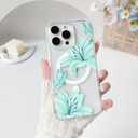 NITITOP Compatible with iPhone 16 Pro Case Clear Magnetic Compatible with MagSafe Cute Lily Flowers Floral for Women Girls Hard PC Back Shockproof Protective Phone Cover - Green