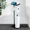 Toilet Paper Holder Stand with Phone Shelf, Rustproof Free Standing Toilet Paper Stand for 4 Rolls, Toilet Roll Dispenser Storages for Phones, Wipe, Wallet and Small Items, Black