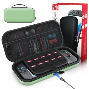 Auarte [Charge Inside] Switch 2 Carrying Case for Nintendo Switch 2 Console 2025 / Switch Original/Switch OLED, Slim Travel Carry Case for Nintendo Switch 2 Accessories with 10 Game Card Storage (Green) (Medium)