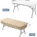 8ft Khaki Stretch Tablecloth for Rectangular Tables - Flared Wrap Design, Waterproof, Wrinkle-Resistant, Washable - Ideal for Weddings, Parties, Banquets & Table Protection