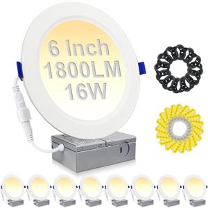 HiBay 8 Pack 6 Inch Canless LED Recessed Lights, 5CCT 2700K-5000K Dimmable, 1800LM 16W=200W Ultra-Thin Wafer Downlights, IC Rated & ETL Certified for Ceiling, Kitchen, Living Room, Bedroom