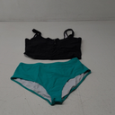 Women’s Two-Piece Swimsuit – Size XL, Black and Teal Bikini Set with High-Waisted Bottoms