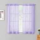 Chyhomenyc Marilyn Light Purple Sheer Curtains 45 Inch Length 2 Panels Set for Bedroom, Light Filtering Soft 3D Leaf Jacquard Textured Short Drapes for Living Room Window, 38Wx45L Inches, 2 Panels
