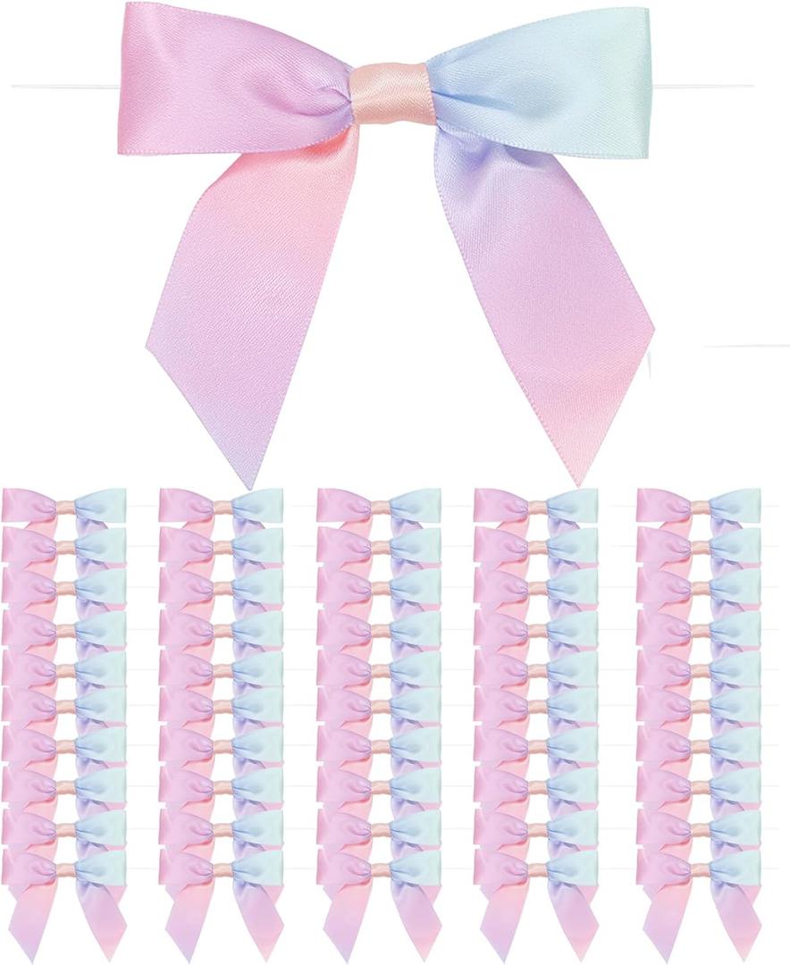 50pcs 3.5" Bows for Gift Wrapping Crafts, Ribbon Bows for Wrapping Gift Bakery Candy Treat Bag Christmas Halloween Wedding Bridal Shower Decor (Pink A)