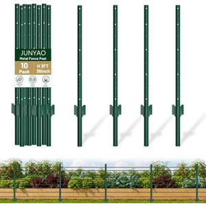 Fence Posts 3FT, 10 Pack Metal U Posts for Wire Fence, Heavy Duty Garden Fence Posts with Reinforced Anchor Plate, No Dig Rustproof Steel Fence Stakes for Yard, Farm, Chicken Wire, Temporary Fencing