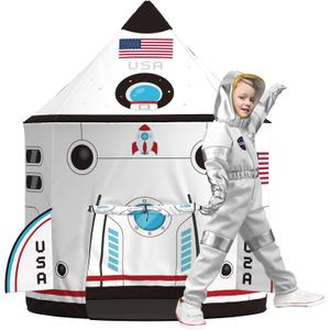 5Pcs Kids Tent and Astronaut Costume Luxury Set Spaceship Tent Space Toy Fun Rocket Ship Play Tent for Kids Toodlers 3-6 Year Old Outer Space Indoor Outdoor Play
