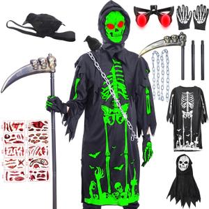 Skirfy Light Halloween Cosplay Costumes for Kids,Glow Halloween Costumes Scary, M(38in,Age8Y-12Y)