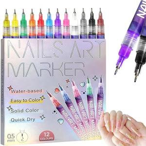 2026 New 12 Colours Nail Art Markers, Nail Art Pens tools, Nail Polish Pens Set with Fine Tip,Water-Based Quick Dry Ink for DIY Nail Art, Manicure & Nail Design