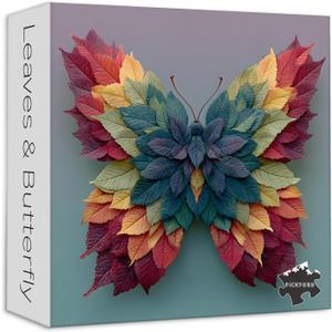 PICKFORU Gradient Butterfly Puzzles for Adults 1000 Pieces, Colorful Nature Leaves Jigsaw Puzzle, Hard Unique Challenging Collage Art Puzzle