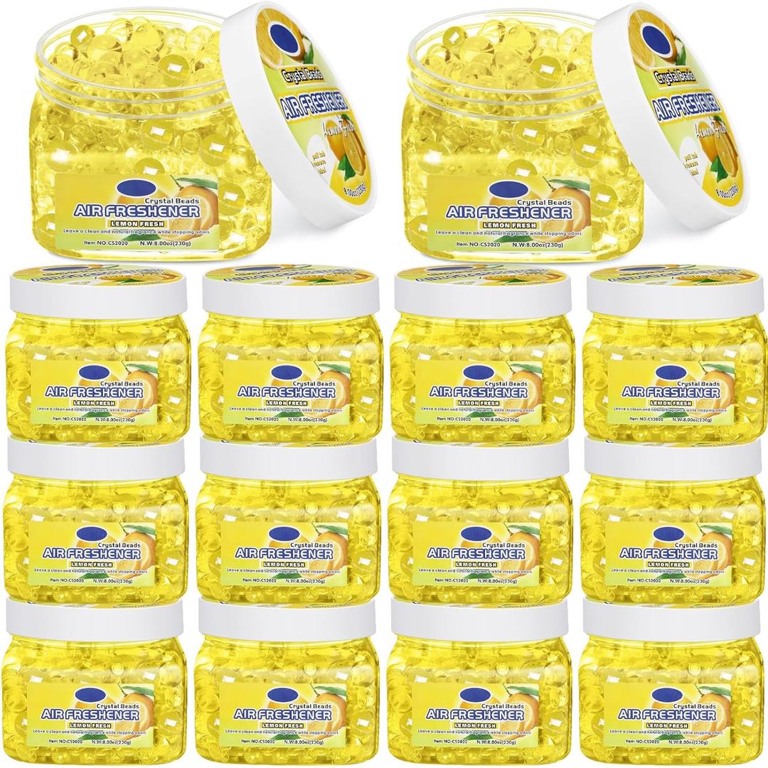 12 Pcs Gel Air Freshener Bulk Odor Gel Eliminator Beads 8 oz Long Lasting Air Freshener Beads Eliminates Odors in Home Bathrooms, Cars, Boats, Rvs and Pet Areas(Lemon)