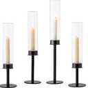 Hewory Black Candlestick Holders Hurricane Candle Holder, 6Pcs Candle Stick Candle Holder Candelabra, Taper Candle Holders with Glass Candle Cover for Wedding Table Centerpiece Christmas Decor