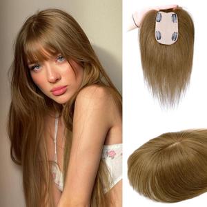 MOSINA Hair Toppers for Women Real Human Hair Toppers for Women with Thinning Hair 360°Cover Human Hair Topper Hair Pieces(Light Brown)