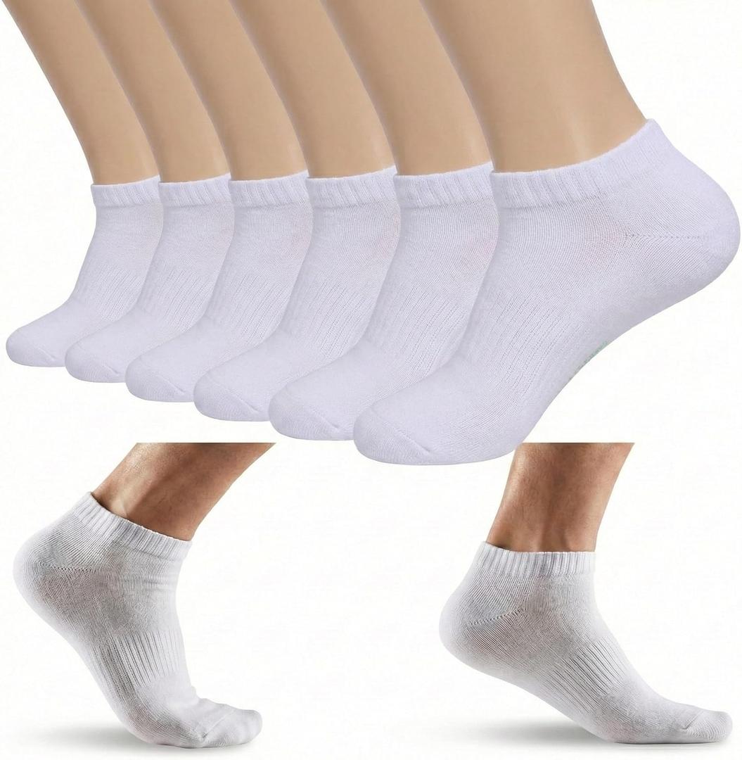 6 Pairs Thin Ankle Socks for Men Women Cotton Low Cut Short Athletic Running Socks (White)