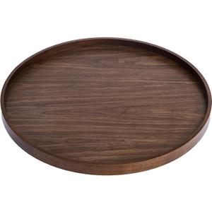 Wood Serving Tray 19.7 Inch, Round Wood Decorative Tray Platter Ottoman Tray for Home Decor Kitchen Table Candle Holder, Black Walnut Wood Storage Coffee Trays,Storage and Display of Bread Food Fruit