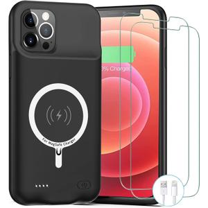 iPhone 12/12 Pro Battery Case, Upgraded 10000mAh Rechargeable Portable Charging Case with Wireless Charging Compatibility for iPhone 12/12 Pro (6.1 inch) with Carplay Battery Pack Charger Case (Black)