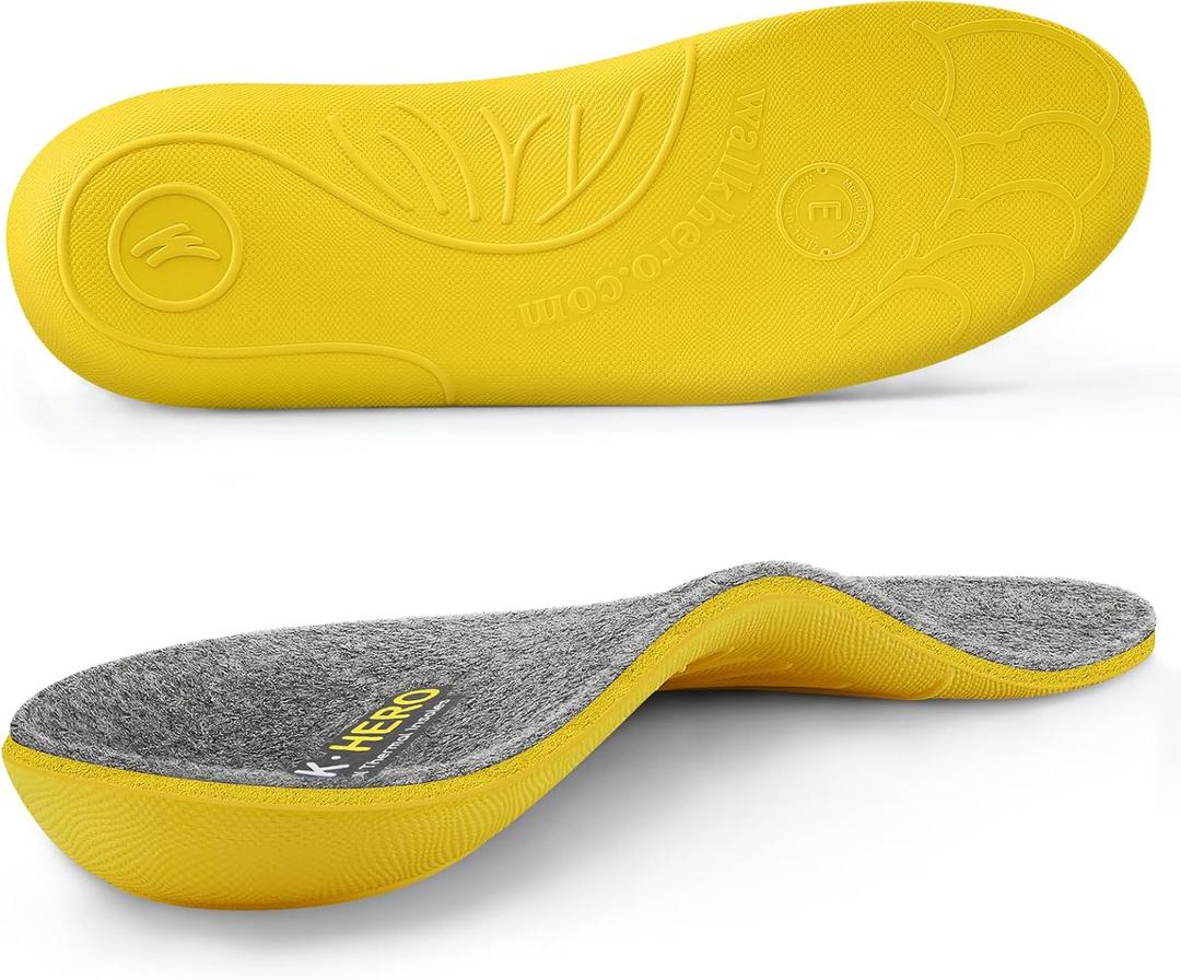 WALKHERO Wool Insoles - Fleece Arch Supports Inserts, Plantar Fasciitis Relief, Cushion Comfort Warm Sheepskin Shoe Insoles for Cold Weather (Dark Gray Men's 7)