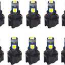 BlyilyB 10-Pack T5 37 74 LED Bulb With Twist Lock Socket PC74 PC37 Dashboard Instrument Panel Gauge Cluster Light (White)