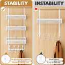Kaiferty Over The Door Hooks Organizer, Coat Rack Over The Door Storage Hanger Towel Rack, Back of Door Storage Organizer for Bathroom,Bedroom,Kitchen,Office (White, 4-Tier)