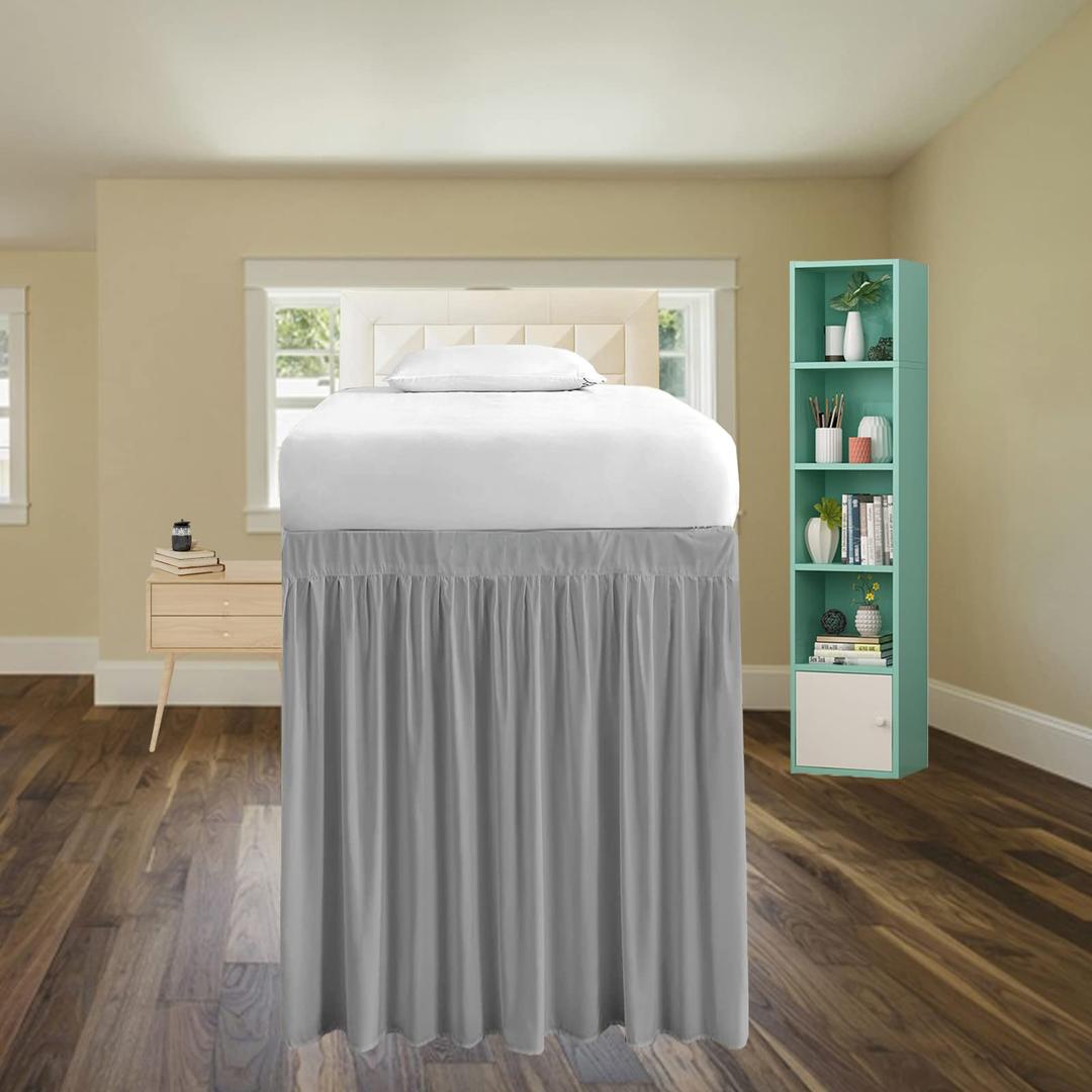 Dorm Room Bed Skirt Twin-XL, Drop 32/35 Inches Breathable and Skin-Friendly, Three-Sided Skirt and No See-Through, Lightweight and Easy to Use (Light Gray, Twin-XL 42" Drop)