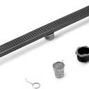 HEATGENE Linear Shower Drain 36-Inch, Stainless Steel Rectangle Shower Floor Drain with Removable Quadrato Pattern Grate, Shower Drain with Hair Strainer, Matte Black