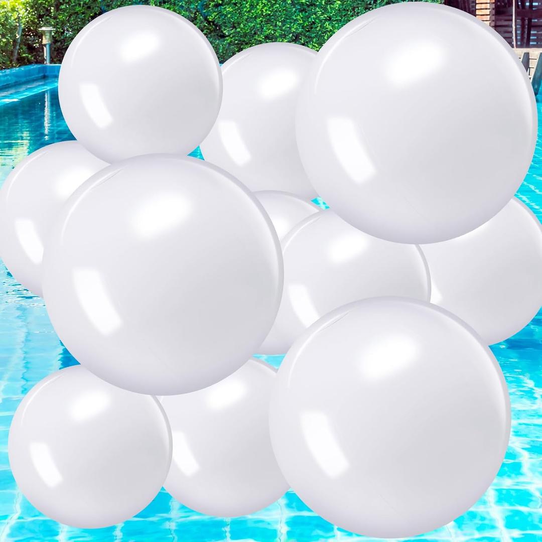Sinmoe 12 Pieces Large gaint Inflatable White Beach Ball Bulk Solid Swimming Pool Floating Blow up Ball DIY Paint Craft for Boys Girls Hawaii Luau Birthday Beach Summer Party(12 Inch,White)