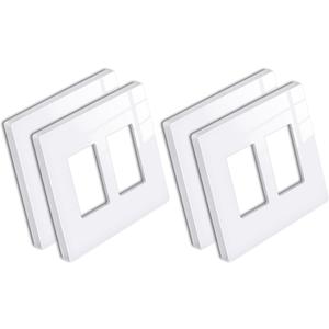 4 Pack BESTTEN 2 Gang Screwless Decorator Wall Plate, MidSize H4.88" x W4.93", USWP6 Gloss Snow White, Faceplate Cover for Decorative Receptacle Outlet & Switch