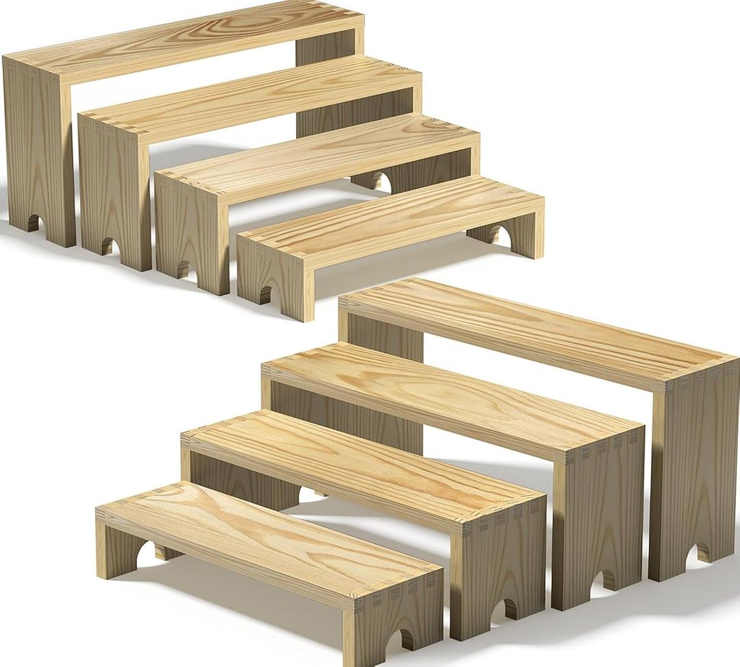 2 Set Wooden Tiered Risers Display Stands for Vendor Events,Stackable Wood Cupcake Display Stand,Farmhouse Decor Wood Dessert Table Display Set,Vendor Booth Display Items,Food Display Risers for Party, 2 PACK, Original Wood
