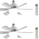 2Pack Socket Fan Light, LED Socket Ceiling Fans with Lights and Remote, 18 Inch Low Profile Screw in Ceiling Fan Light, Dimmable 3000-6500K Fan Light Bulb for Bedroom, Kitchen, Laundry Room, Garage, 2pack 6 Blades Socket Fan Light White