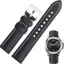 Nylon Leather Watch Band Quick Release Waterproof Resistant Oxford Fabric Durable Hybrid Premium Nylon Fiber Genuine Leather Universal Replacement Strap 18mm 19mm 20mm 21mm 22mm for Men Women (Black White Line)
