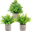 3 Pack Artificial Potted Plants Eucalyptus, Boxwood and Rosemary Plants, Mini Fake Greenery for Office Wedding Tabletop Farmhouse Home Decor