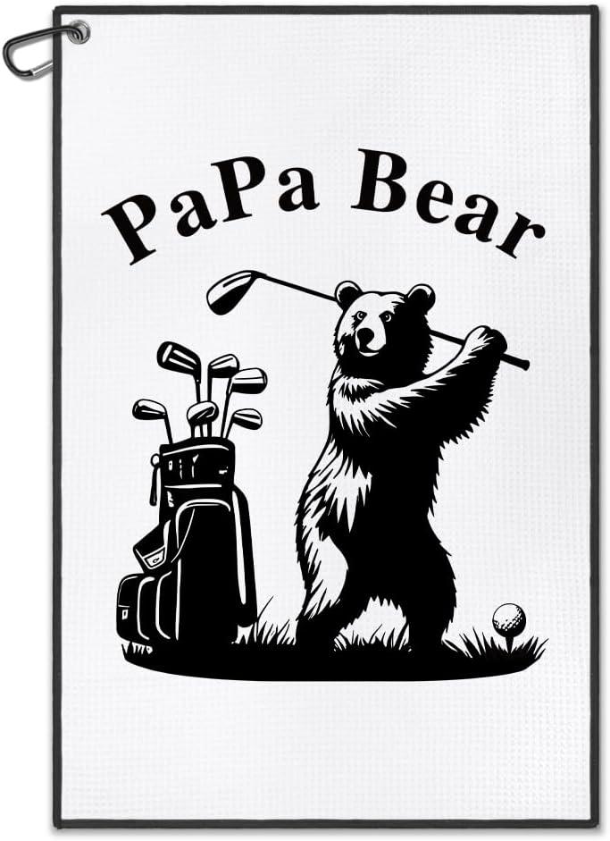 DYJYBMY Papa Bear Funny Printed Golf Towel with Clip, Golf Accessories for Papa, Father's Day Birthday Retirement Gifts for Grandpa Dad Father Uncle Bear Lover, Golfing Gifts for Dad Grandpa Golfer