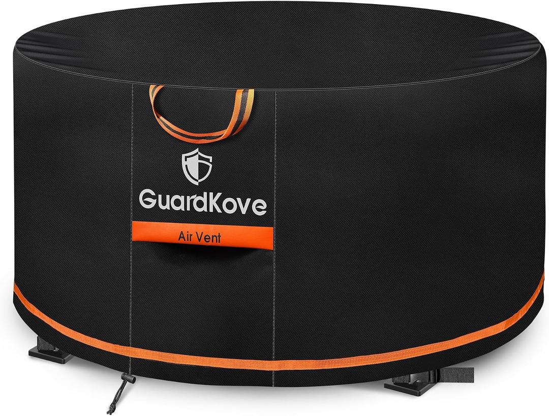 [Upgraded 1000D Heavy Duty Fabric] 36 Fire Pit Cover Round for 33- 36 Fire Pit/Tables, Waterproof Tear & Fade Resistant Firepit Cover with Buckle, Handle, Drawstring, Air Vent (36D x 20H,Black)